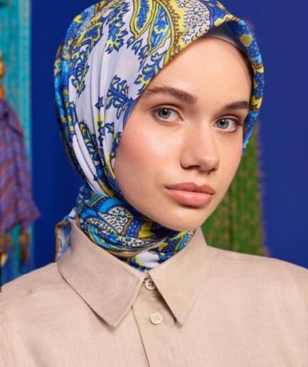 Blue & Yellow Ipekhan Ethnic Soft Scarf | Lightweight & Non-Slip