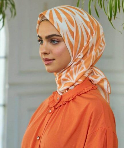 Orange & White Ipekhan Flower Soft Scarf | Lightweight & Non-Slip