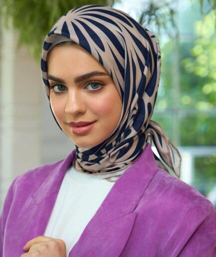 Skin & Navy Blue Ipekhan Flower Soft Scarf | Lightweight & Non-Slip